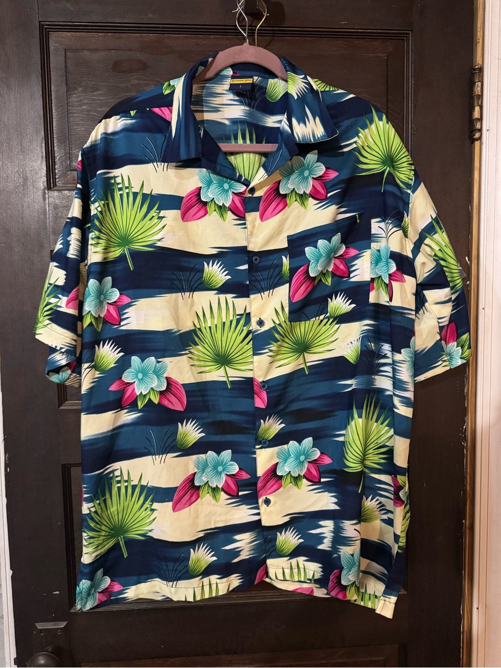 Vintage Ocean Blue Tropical Floral Short-Sleeve Button-Down Shirt
